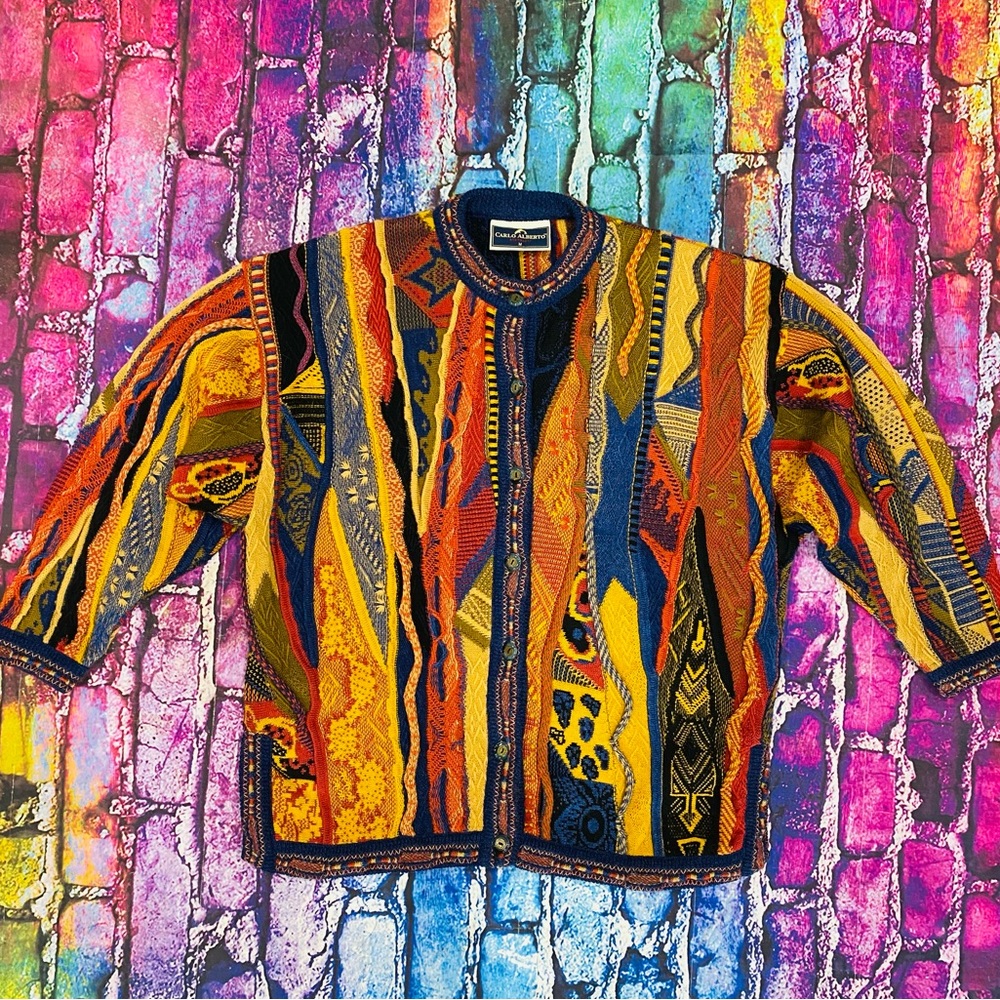 Carlo Alberto Coogi Style Cardigan Size Medium Sweater Multicolour 90s B2